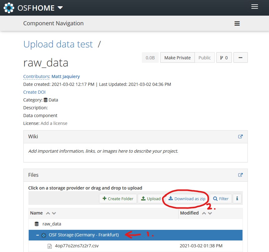 OSF download as .zip screenshot