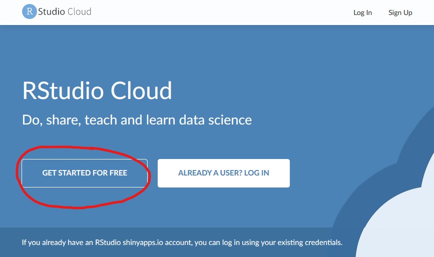 RStudio Cloud login screenshot